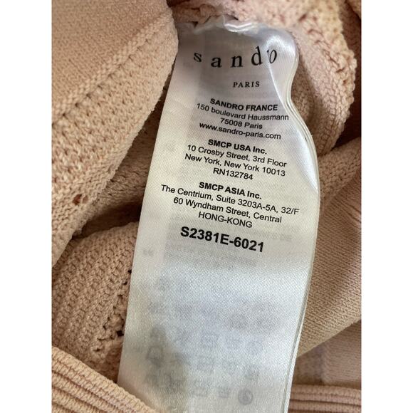 Sandro Paris Top Women Sz 1/S Shirt Ophelia Criss Cross Eyelet Stretch Knit Pink - Picture 13 of 13